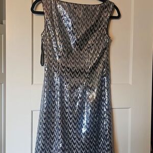 White House Black Market Silver Sheath Midi Dress